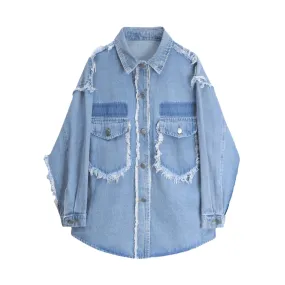 Pre Order:  Frayed Edges Loose Denim Shirt