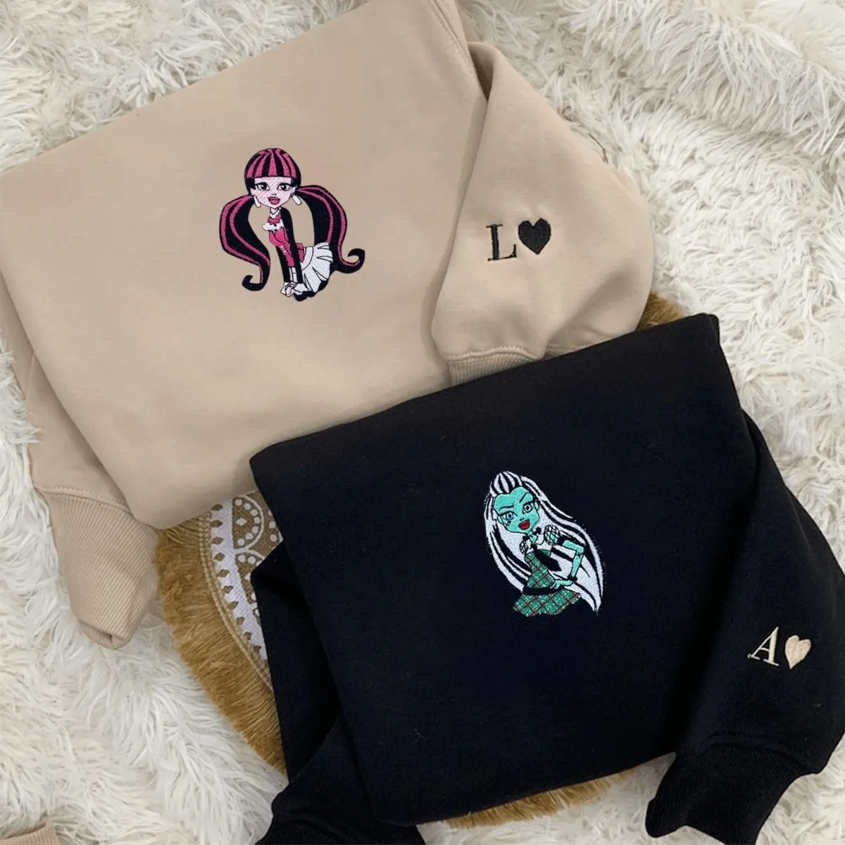 "Monster Couple" Matching Couple Hoodies - Custom Embroidered Sweatshirts For Couples