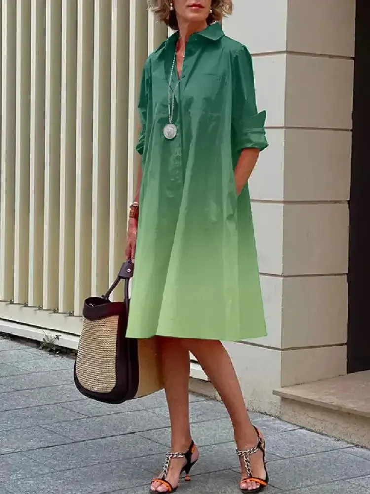 Rowena - Stylish Gradient Shirt Dress for Women