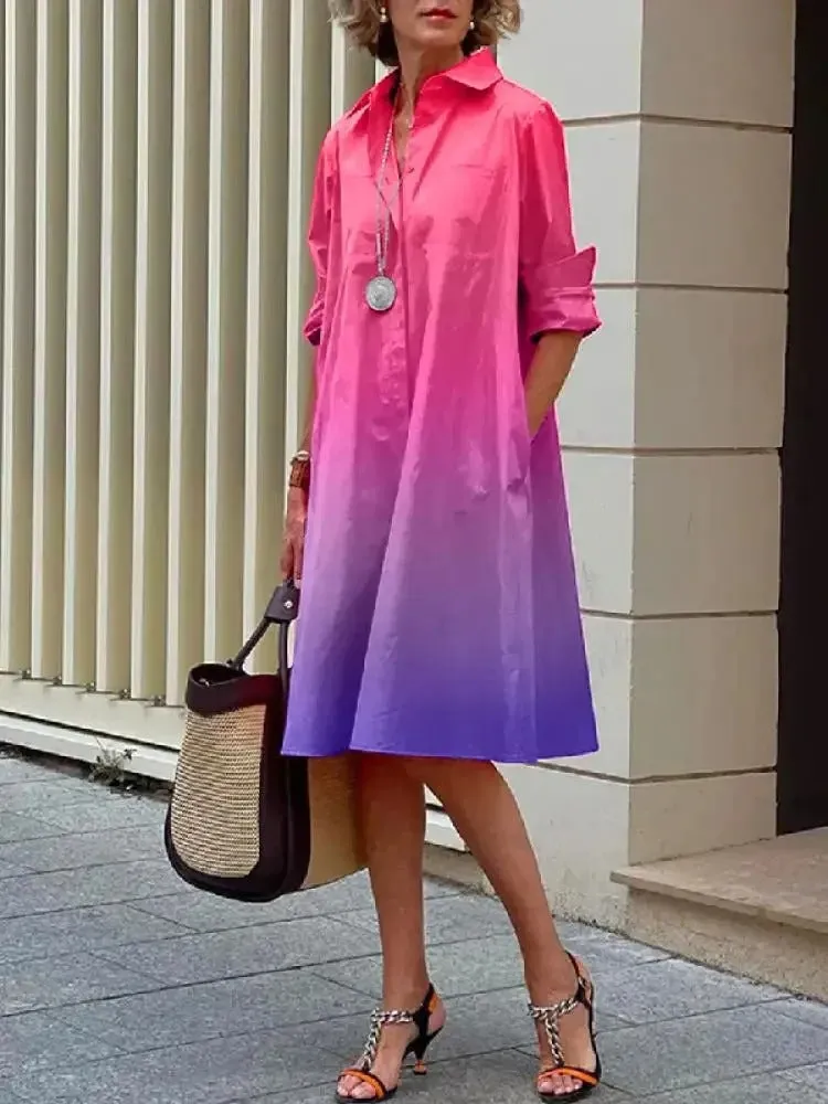 Rowena - Stylish Gradient Shirt Dress for Women