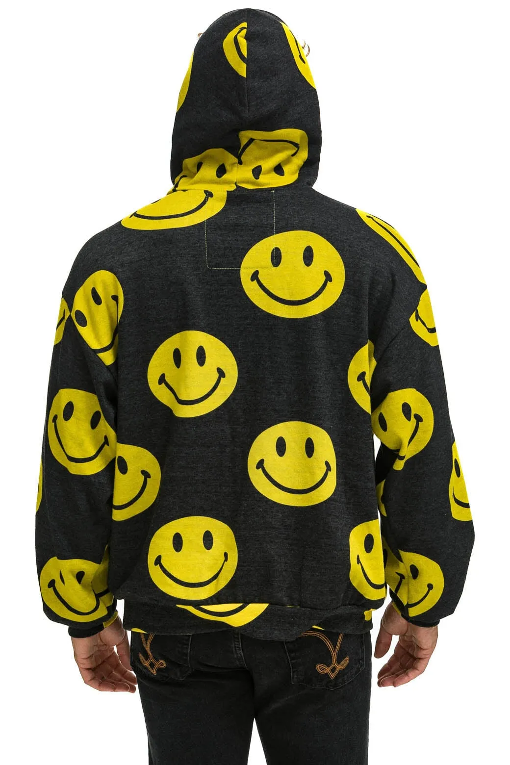 SMILEY REPEAT RELAXED PULLOVER HOODIE - BLACK