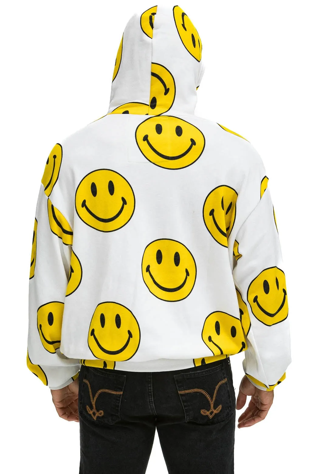 SMILEY REPEAT RELAXED PULLOVER HOODIE - WHITE