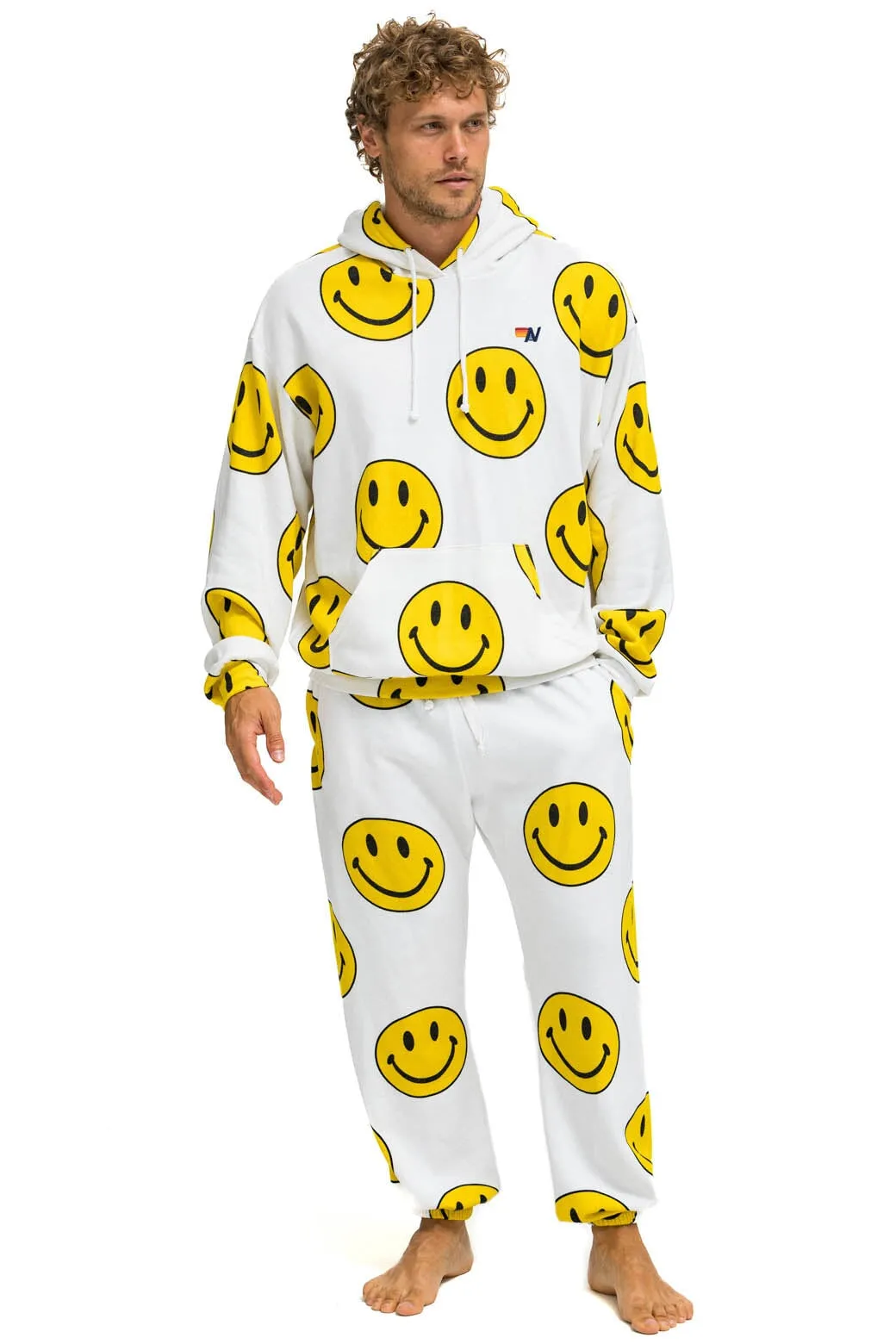 SMILEY REPEAT RELAXED PULLOVER HOODIE - WHITE