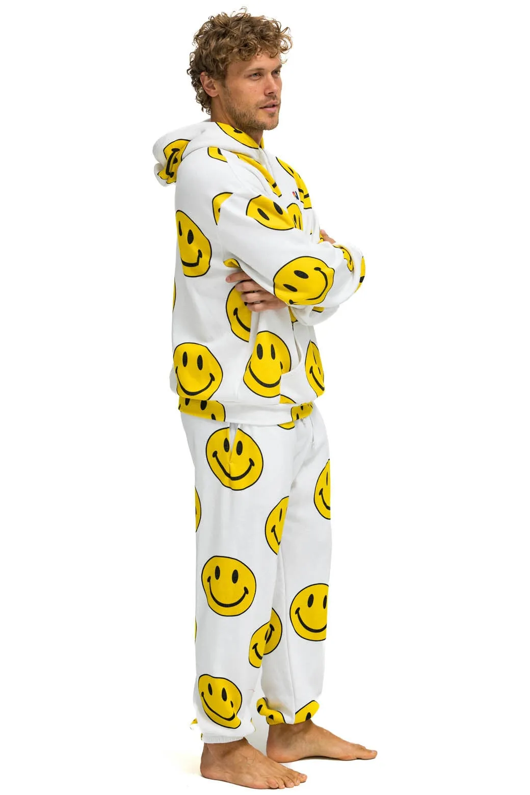 SMILEY REPEAT RELAXED PULLOVER HOODIE - WHITE