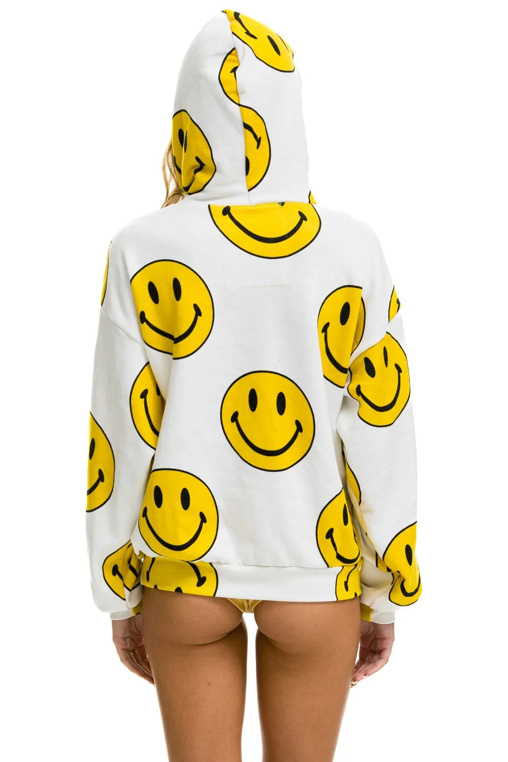 SMILEY REPEAT RELAXED PULLOVER HOODIE - WHITE