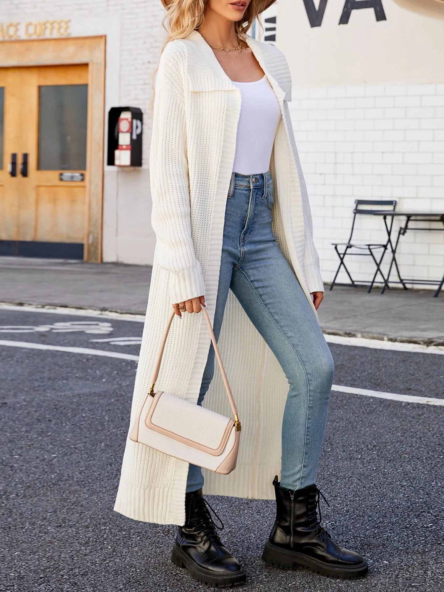 Solid Color Long Sleeve Long Knitted Cardigan