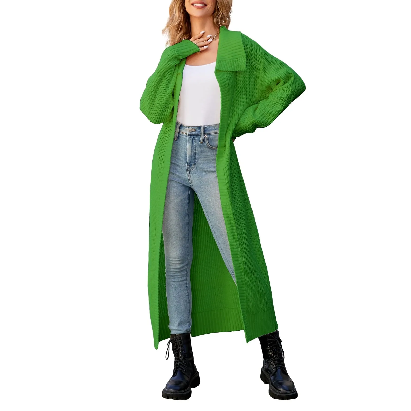 Solid Color Long Sleeve Long Knitted Cardigan