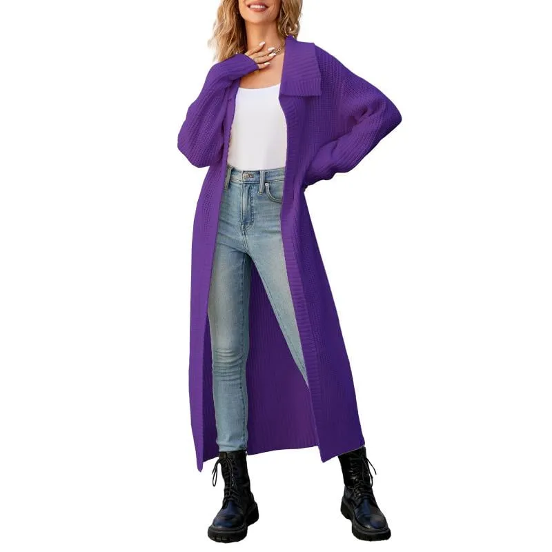 Solid Color Long Sleeve Long Knitted Cardigan