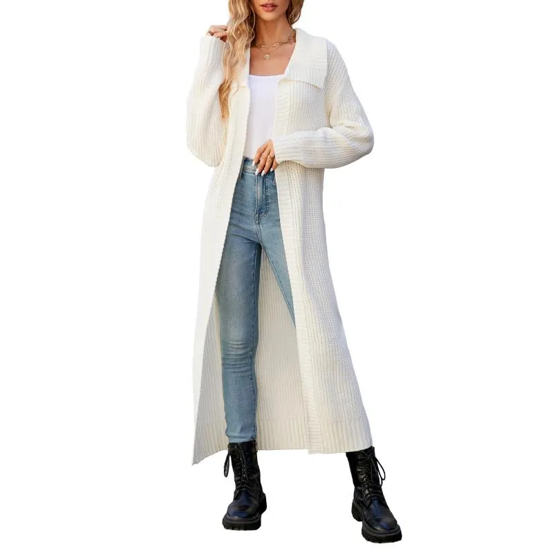 Solid Color Long Sleeve Long Knitted Cardigan