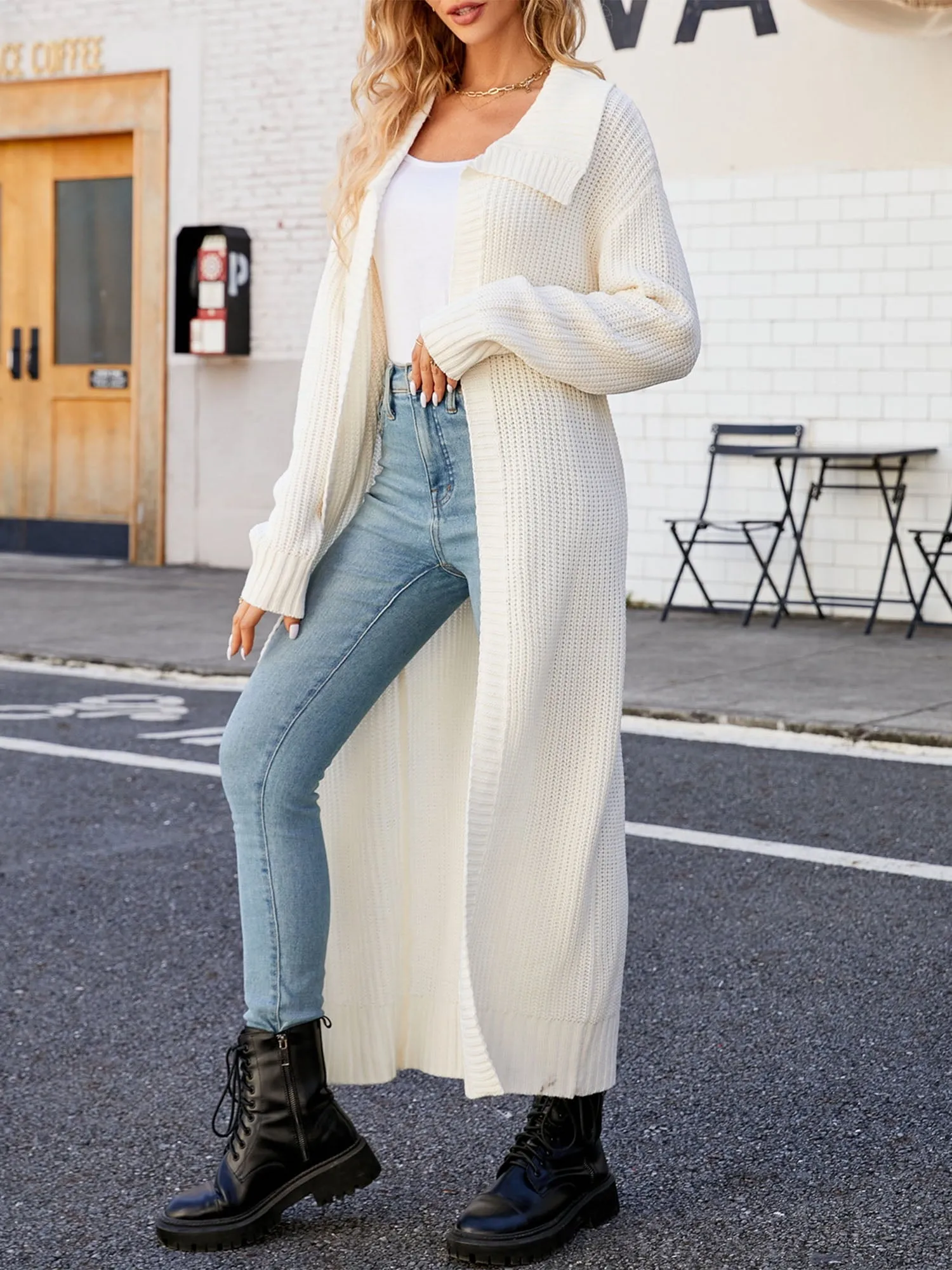 Solid Color Long Sleeve Long Knitted Cardigan