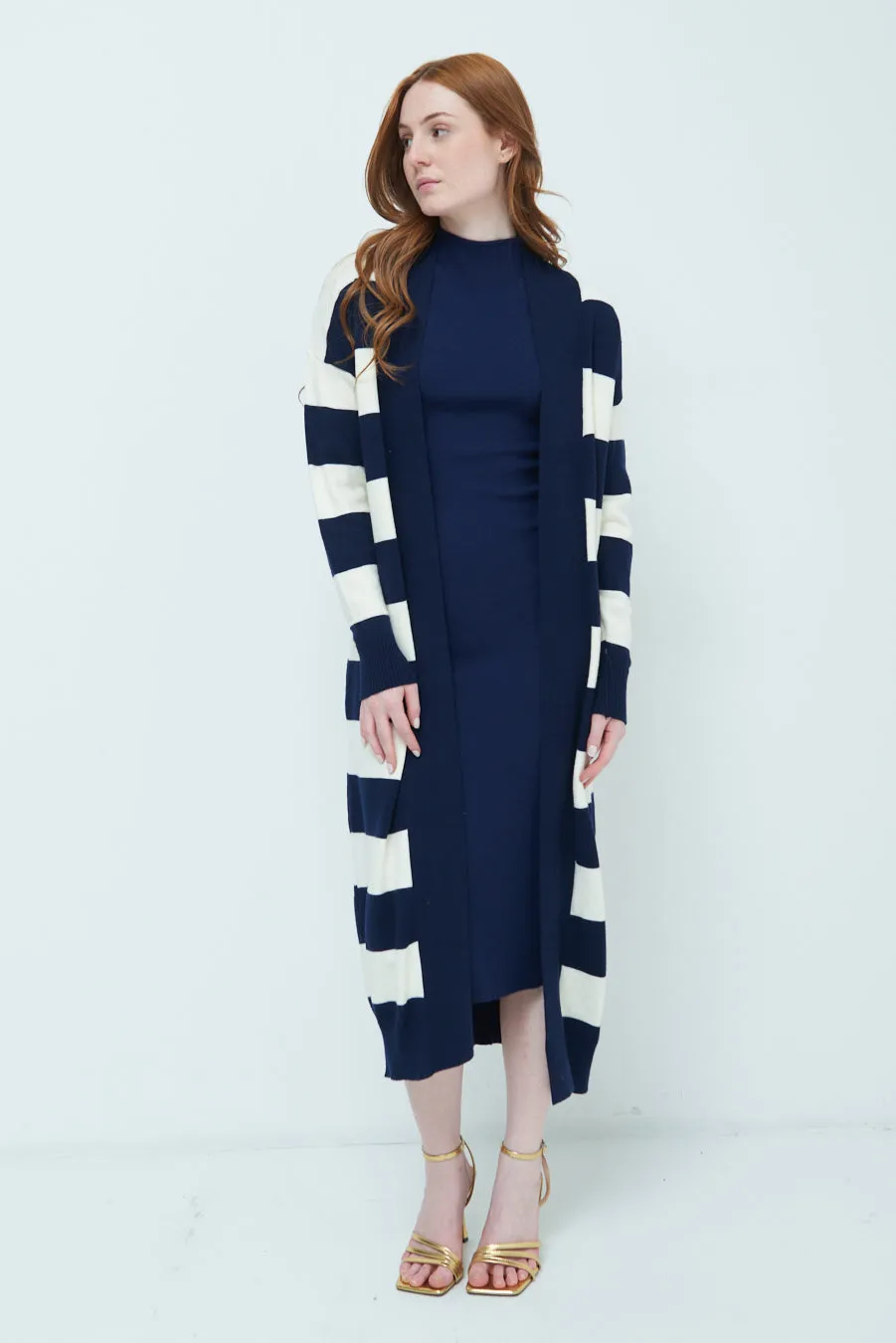 Striped longline open cardigan wholesale