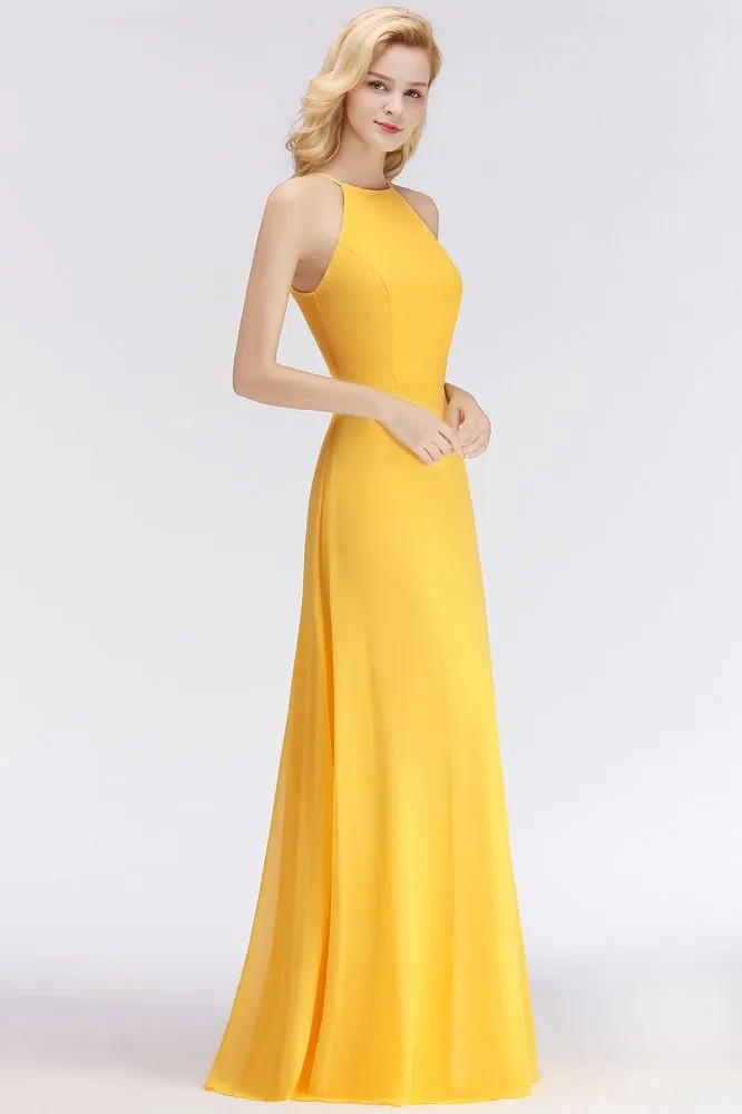 Stylish A-line Halter Sleeveless Floor Length Yellow Bridesmaid Dresses