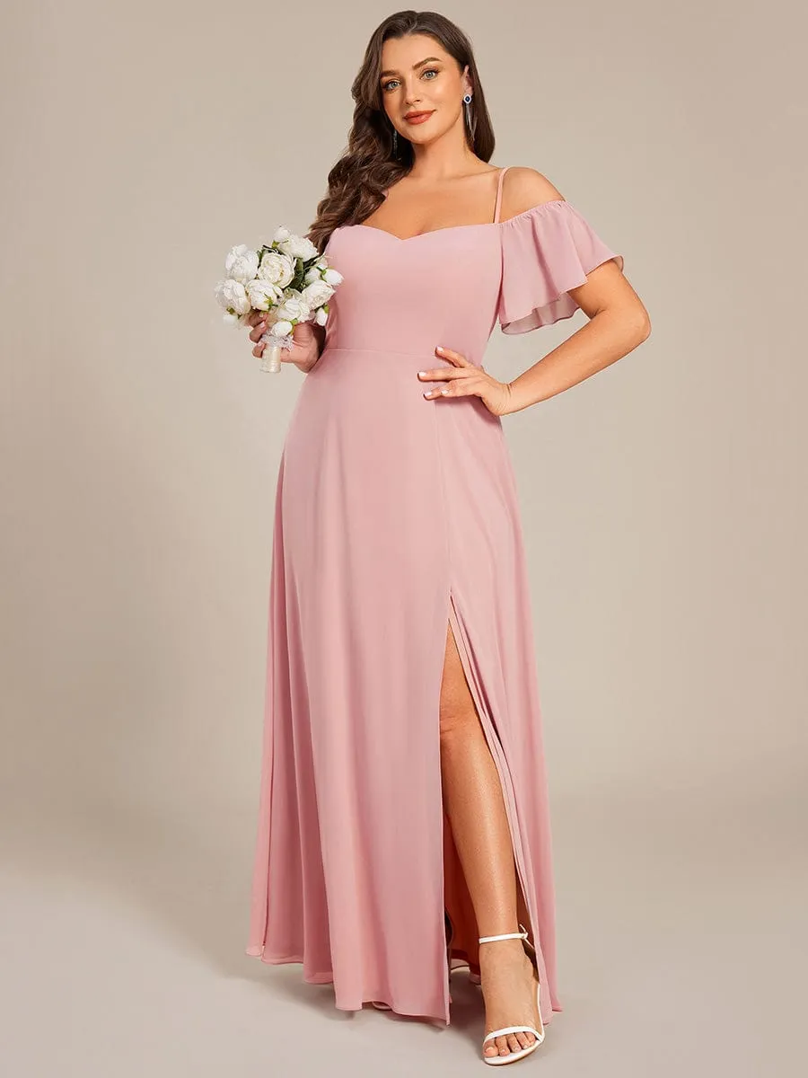 Stylish Cold Shoulder Flare Sleeves Flowy Bridesmaid Dress