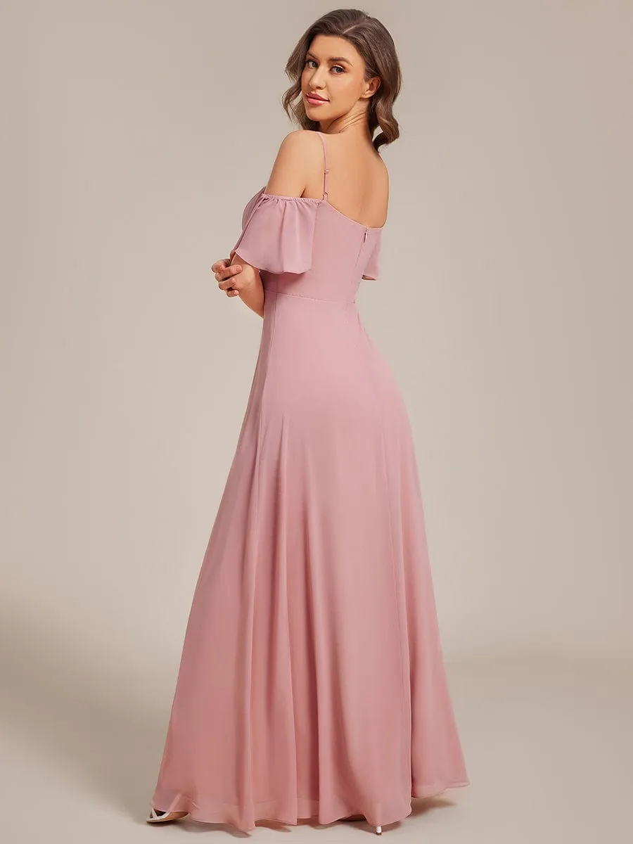 Stylish Cold Shoulder Flare Sleeves Flowy Bridesmaid Dress