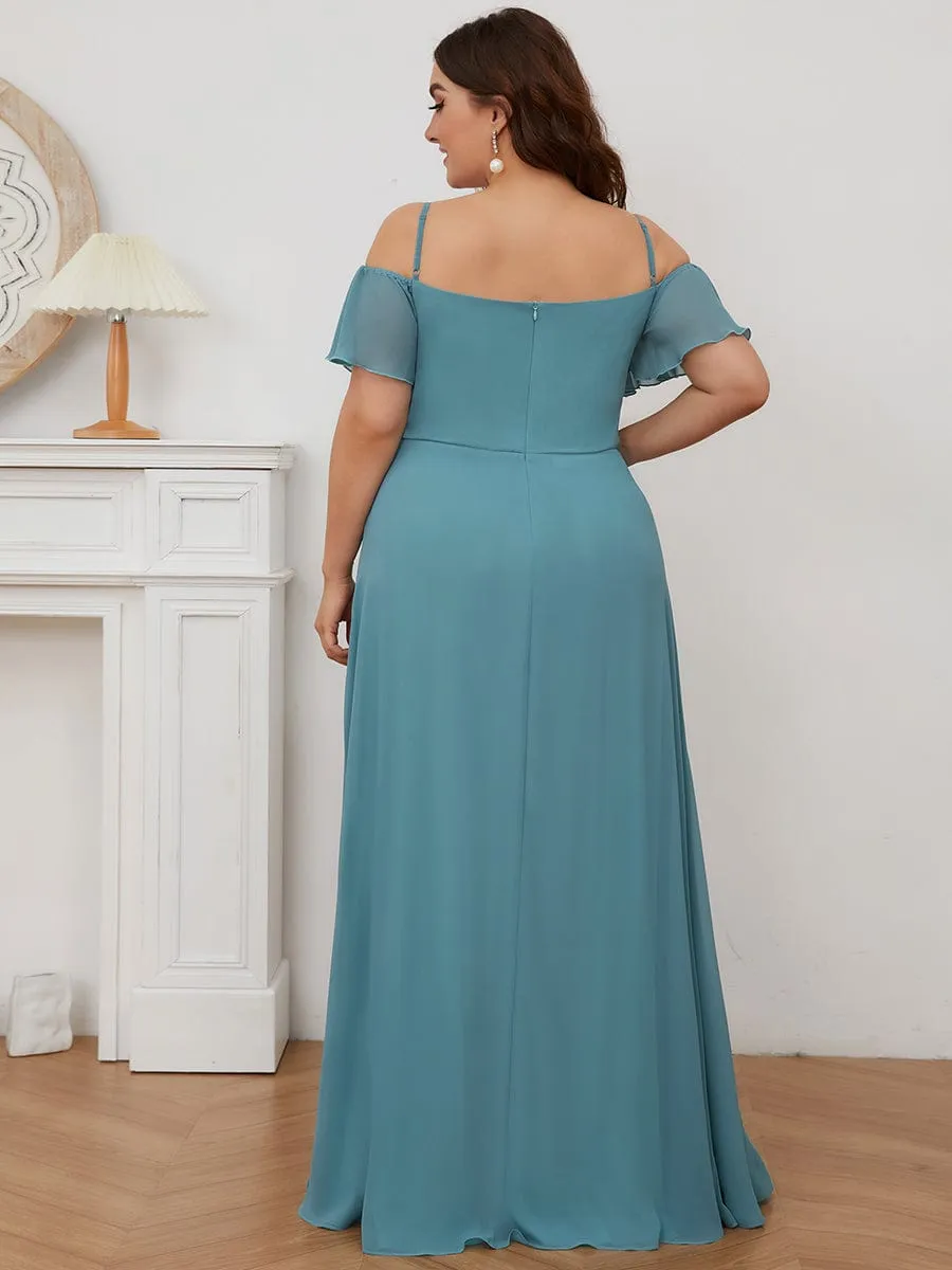 Stylish Cold Shoulder Flare Sleeves Flowy Bridesmaid Dress