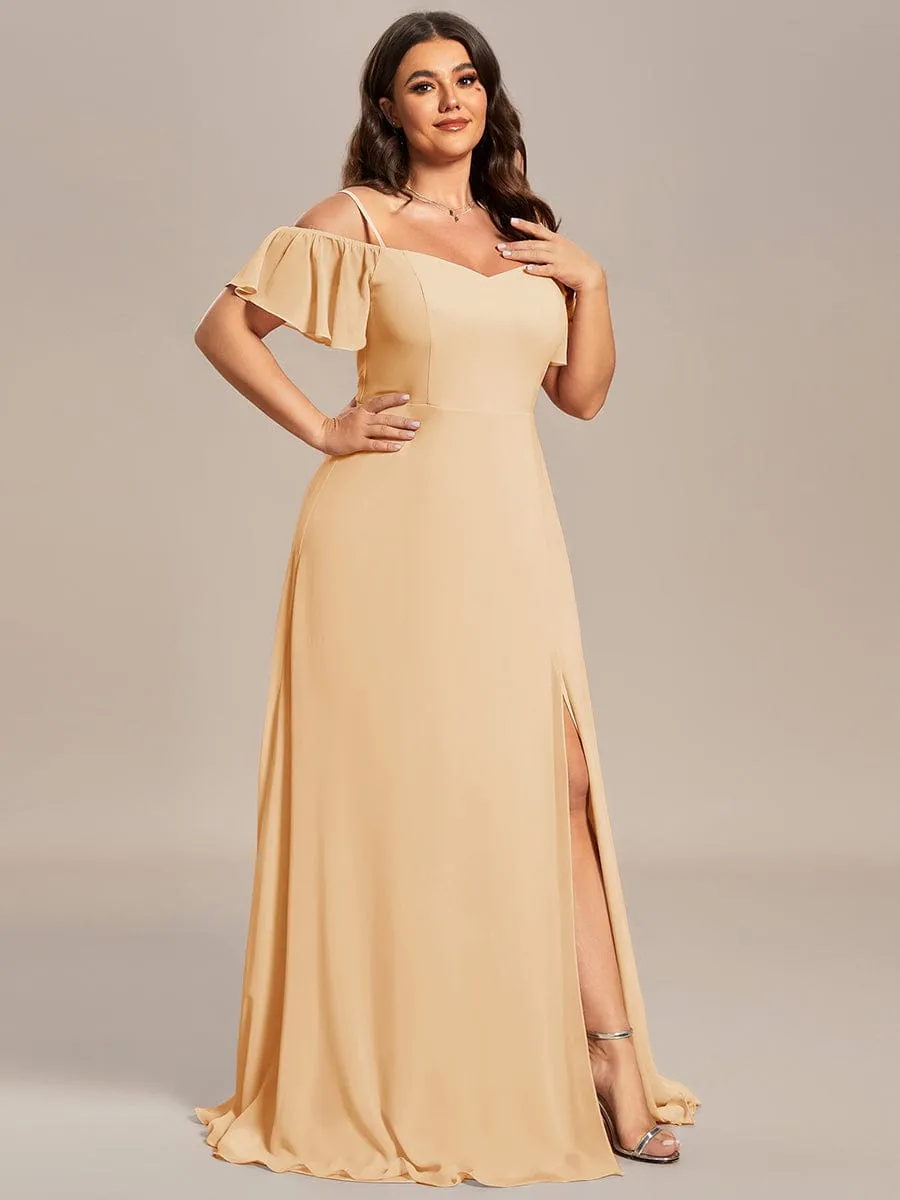 Stylish Cold Shoulder Flare Sleeves Flowy Bridesmaid Dress