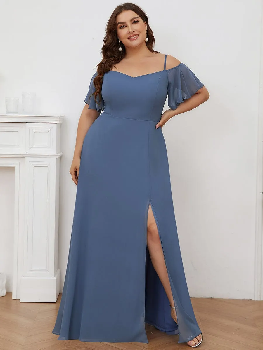 Stylish Cold Shoulder Flare Sleeves Flowy Bridesmaid Dress