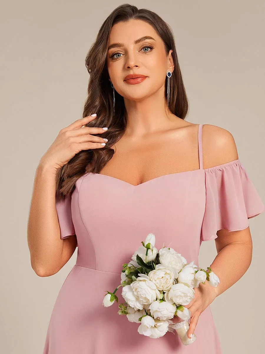 Stylish Cold Shoulder Flare Sleeves Flowy Bridesmaid Dress