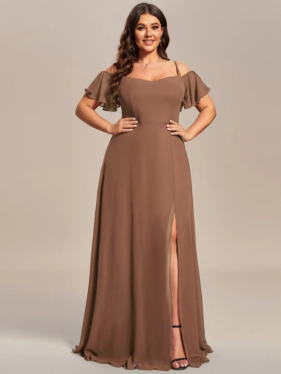 Stylish Cold Shoulder Flare Sleeves Flowy Bridesmaid Dress