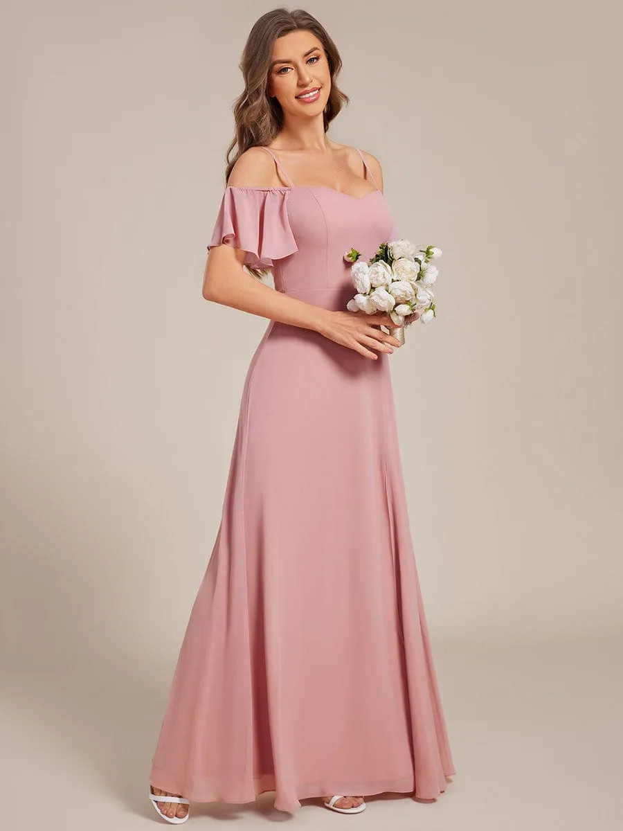 Stylish Cold Shoulder Flare Sleeves Flowy Bridesmaid Dress