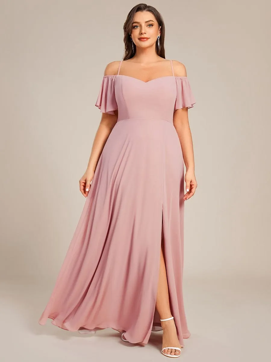 Stylish Cold Shoulder Flare Sleeves Flowy Bridesmaid Dress