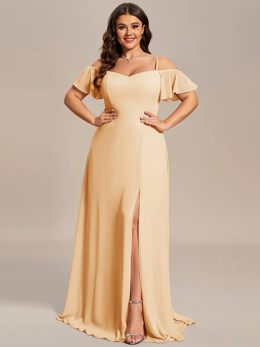 Stylish Cold Shoulder Flare Sleeves Flowy Bridesmaid Dress