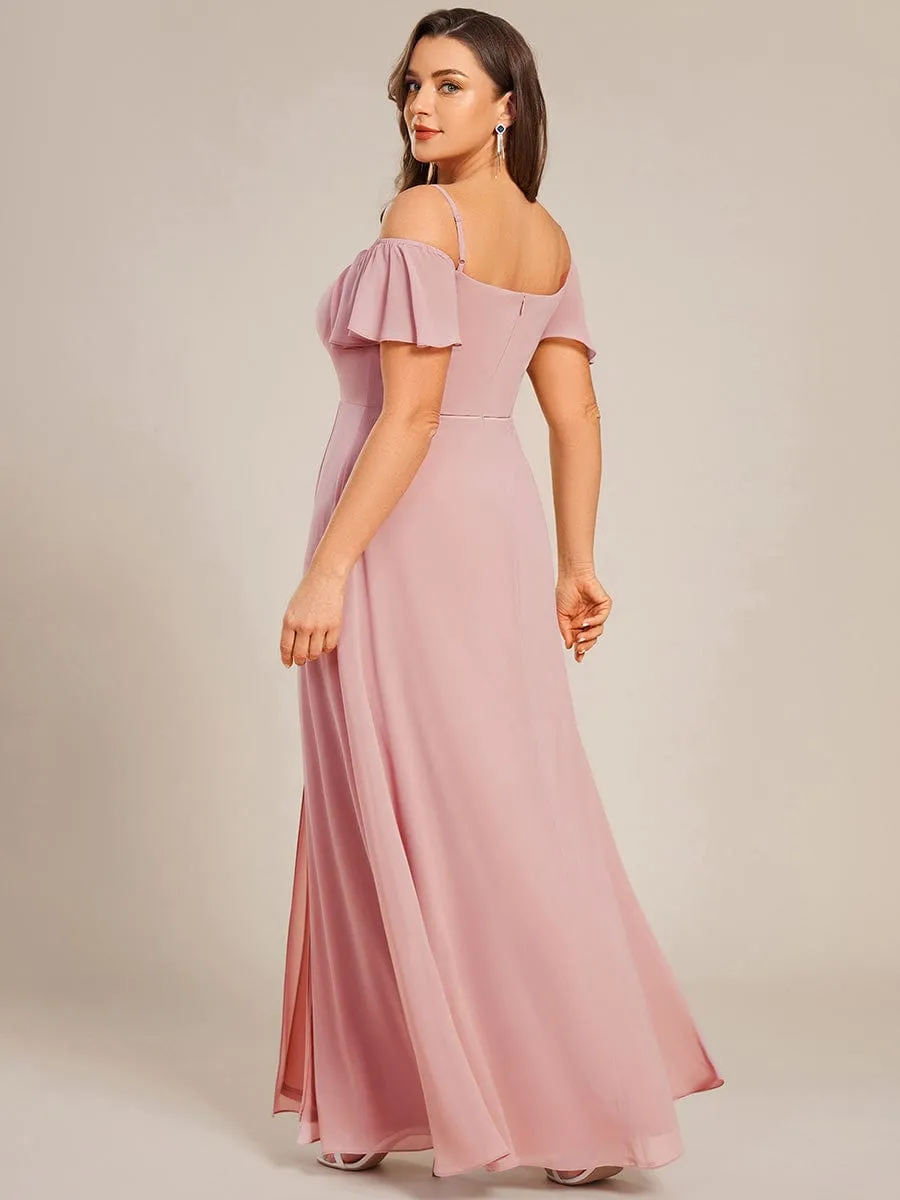 Stylish Cold Shoulder Flare Sleeves Flowy Bridesmaid Dress