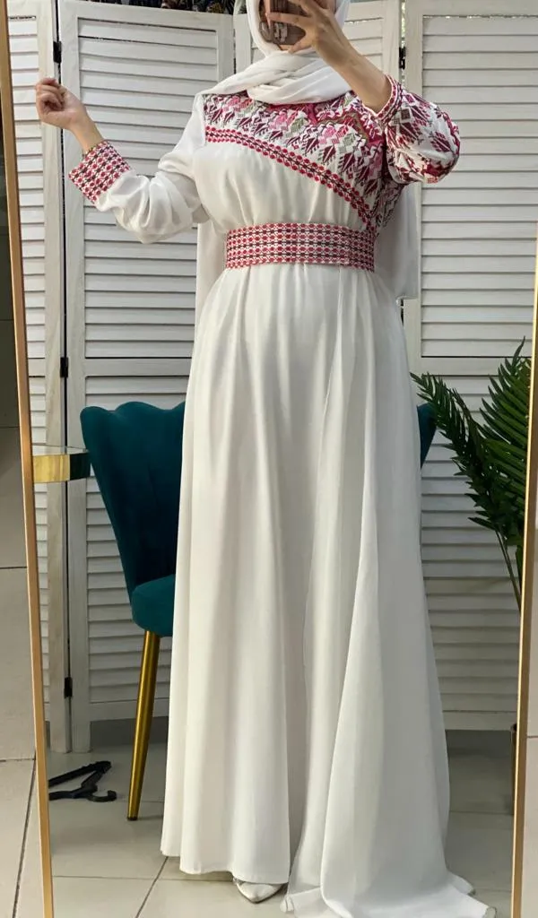 Stylish White Shoulder Details Embroidered Dress