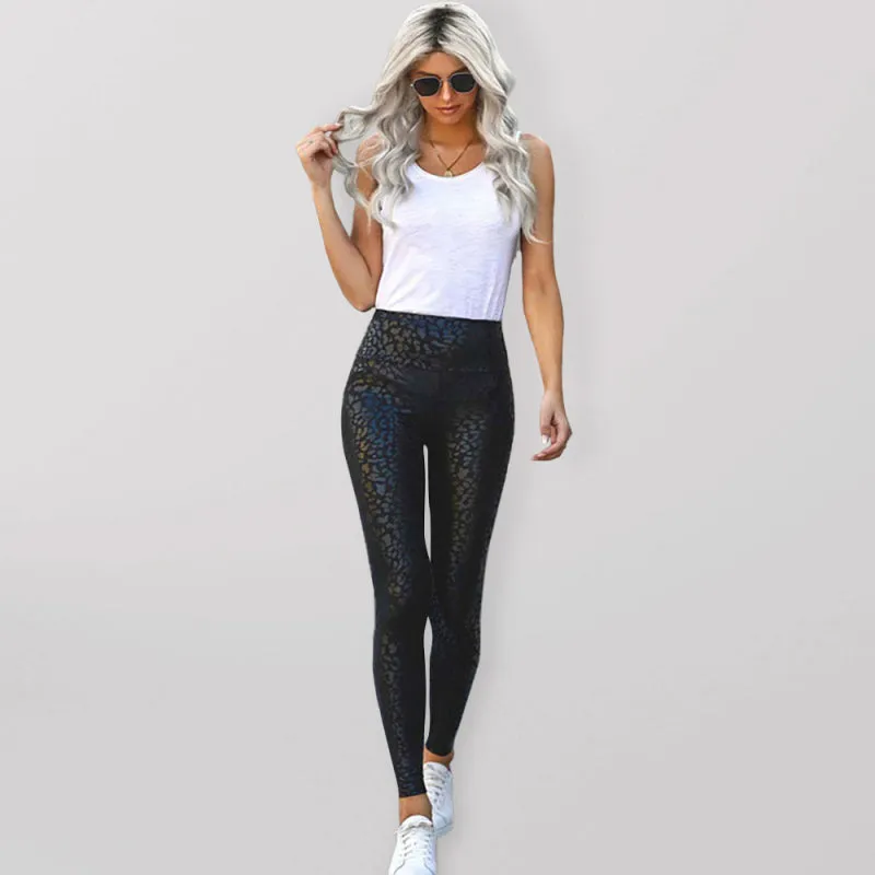 Super Elastic Texture Print Tight Casual High Waist Pants