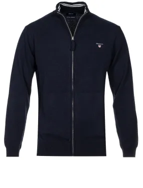 Super Fine Lambswool Zip Cardigan Marine