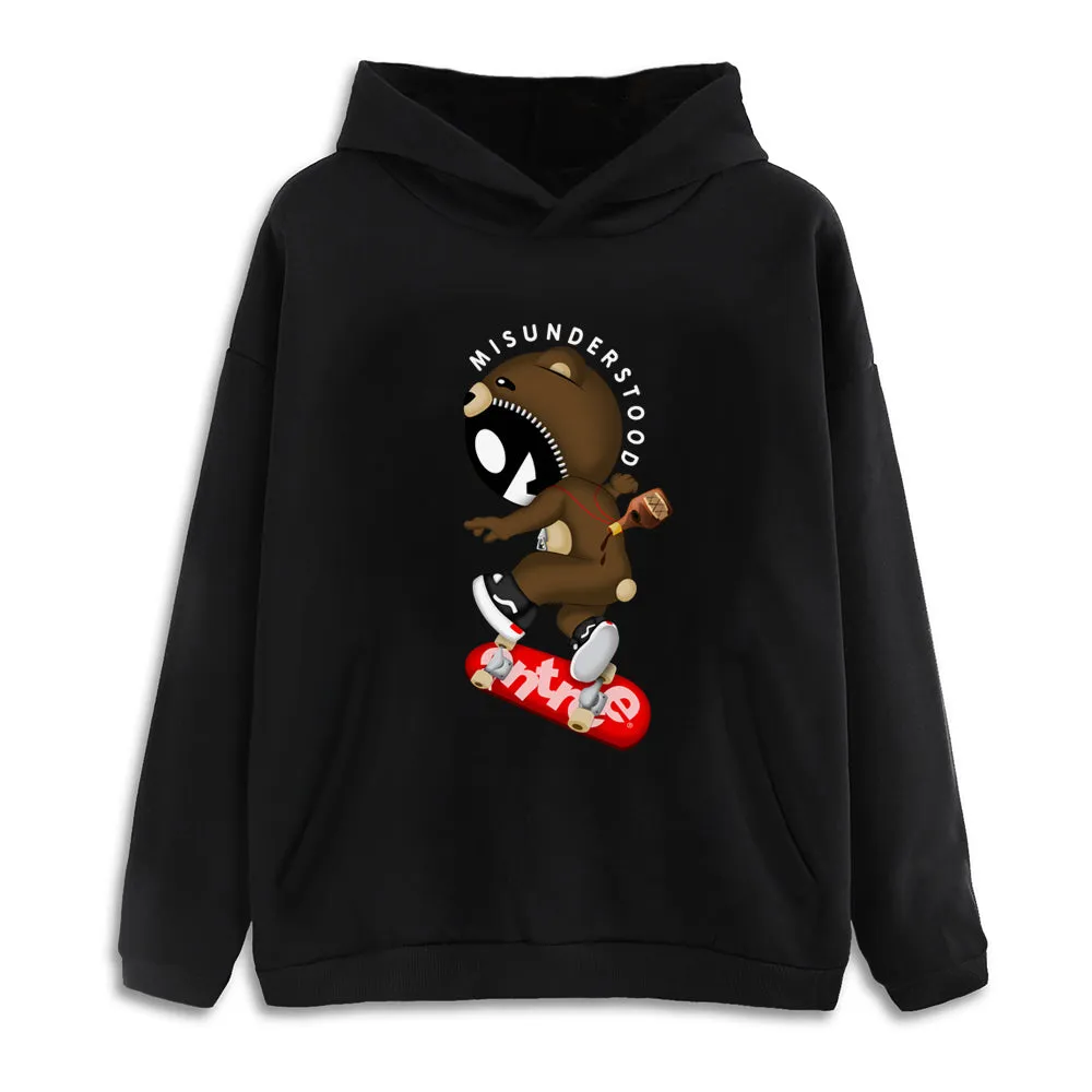 Teddy Hawk Drop Shoulder Black Pullover Hoodie