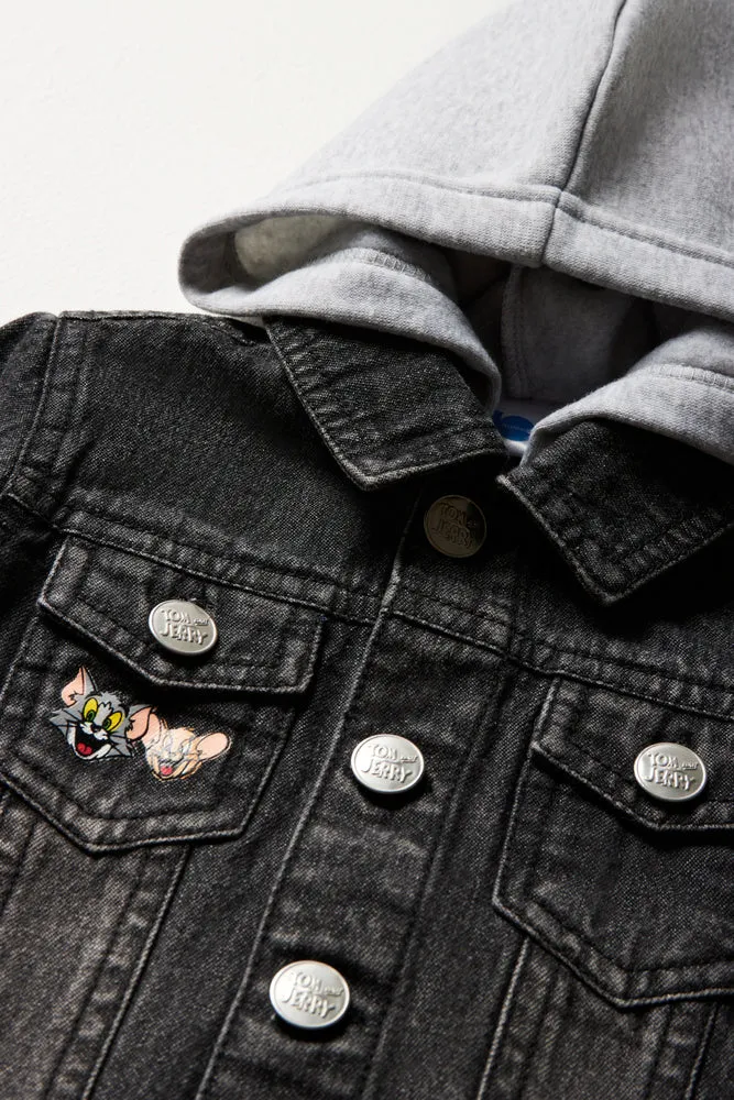 Tom & Jerry Hooded Denim Jacket Black