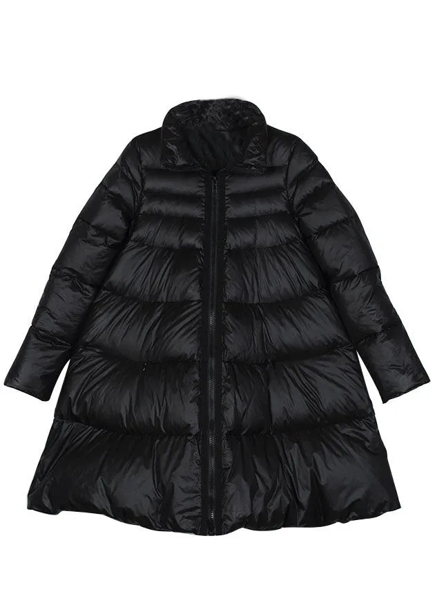 Trendy Black Stand Collar zippered fashion Winter Duck Down Coat