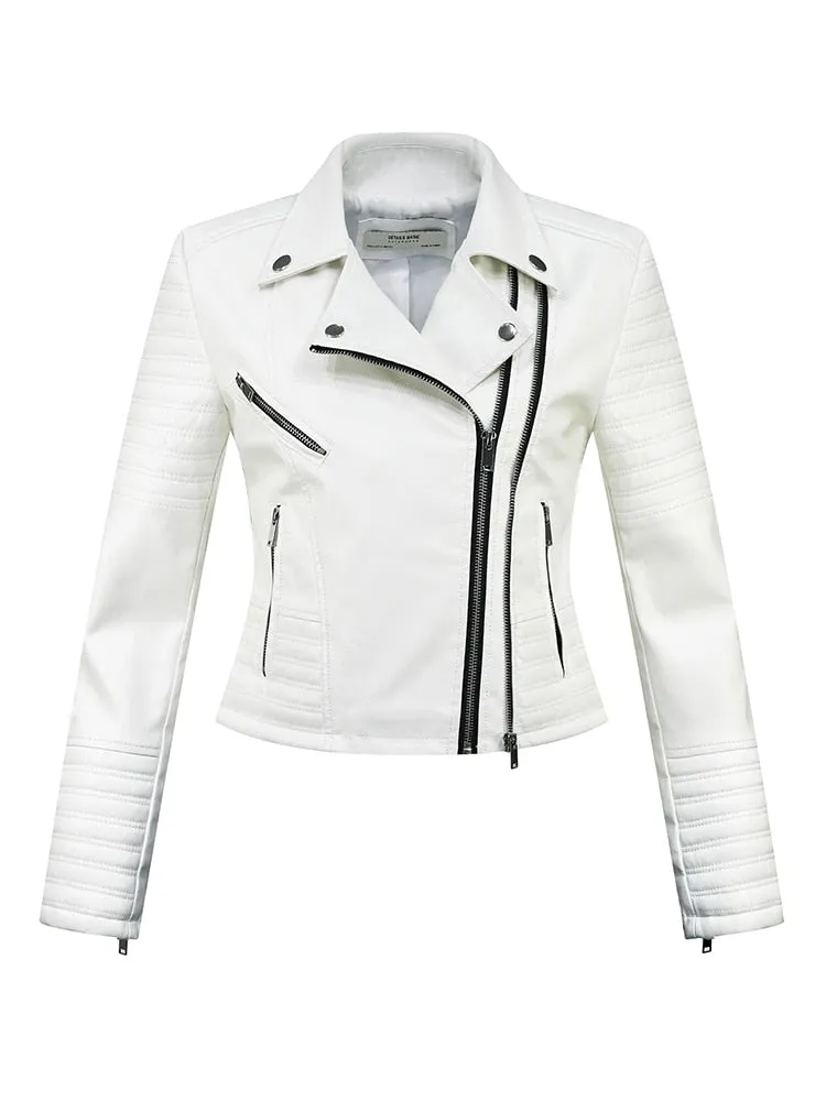 Trendy Faux Leather Jacket With Several Zippers