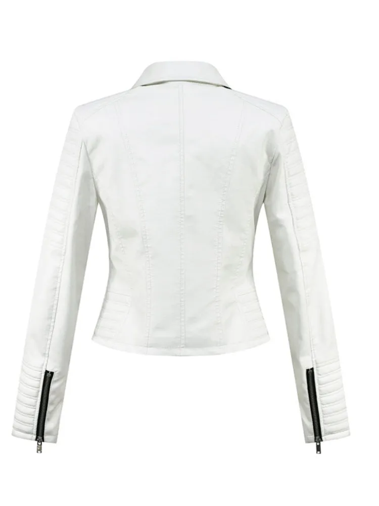 Trendy Faux Leather Jacket With Several Zippers