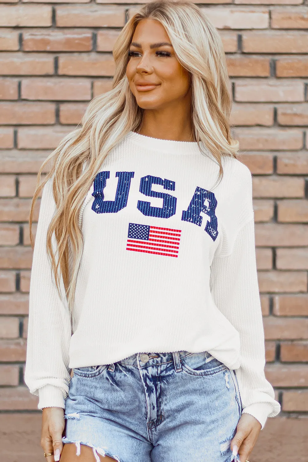 USA Flag Corded Graphic Sweatshirt