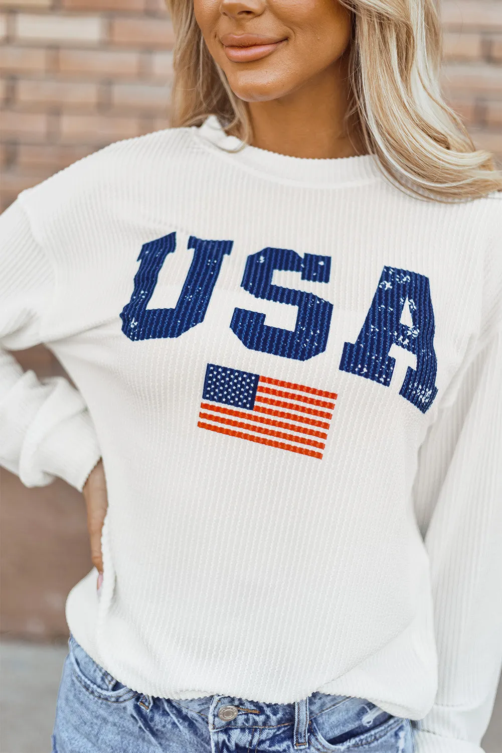 USA Flag Corded Graphic Sweatshirt