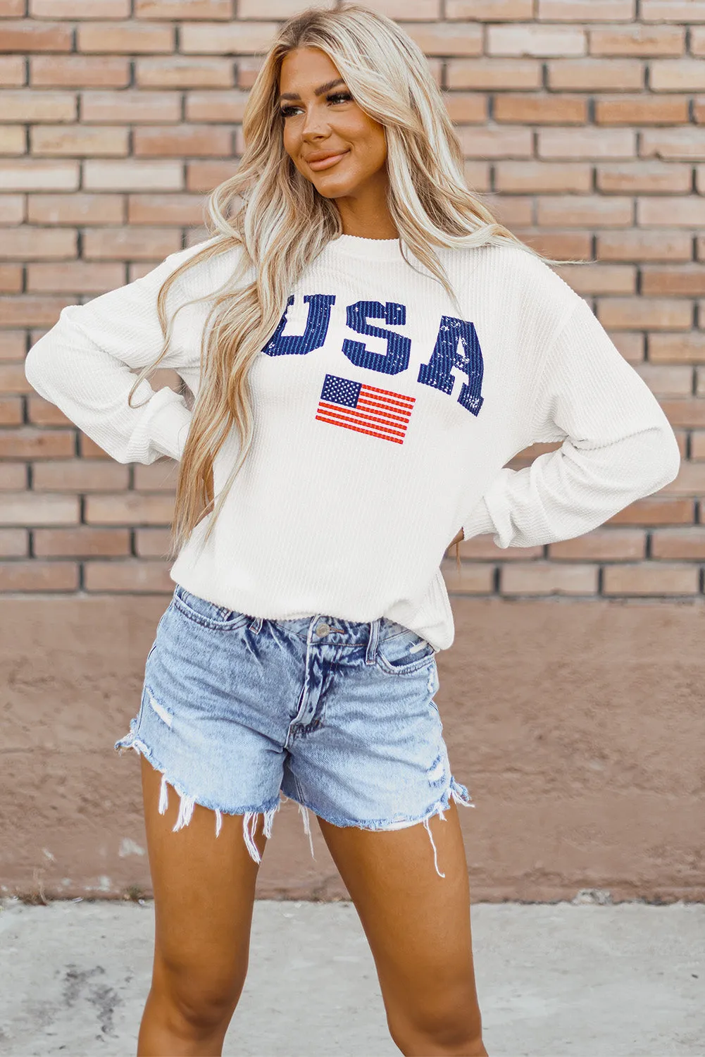 USA Flag Corded Graphic Sweatshirt