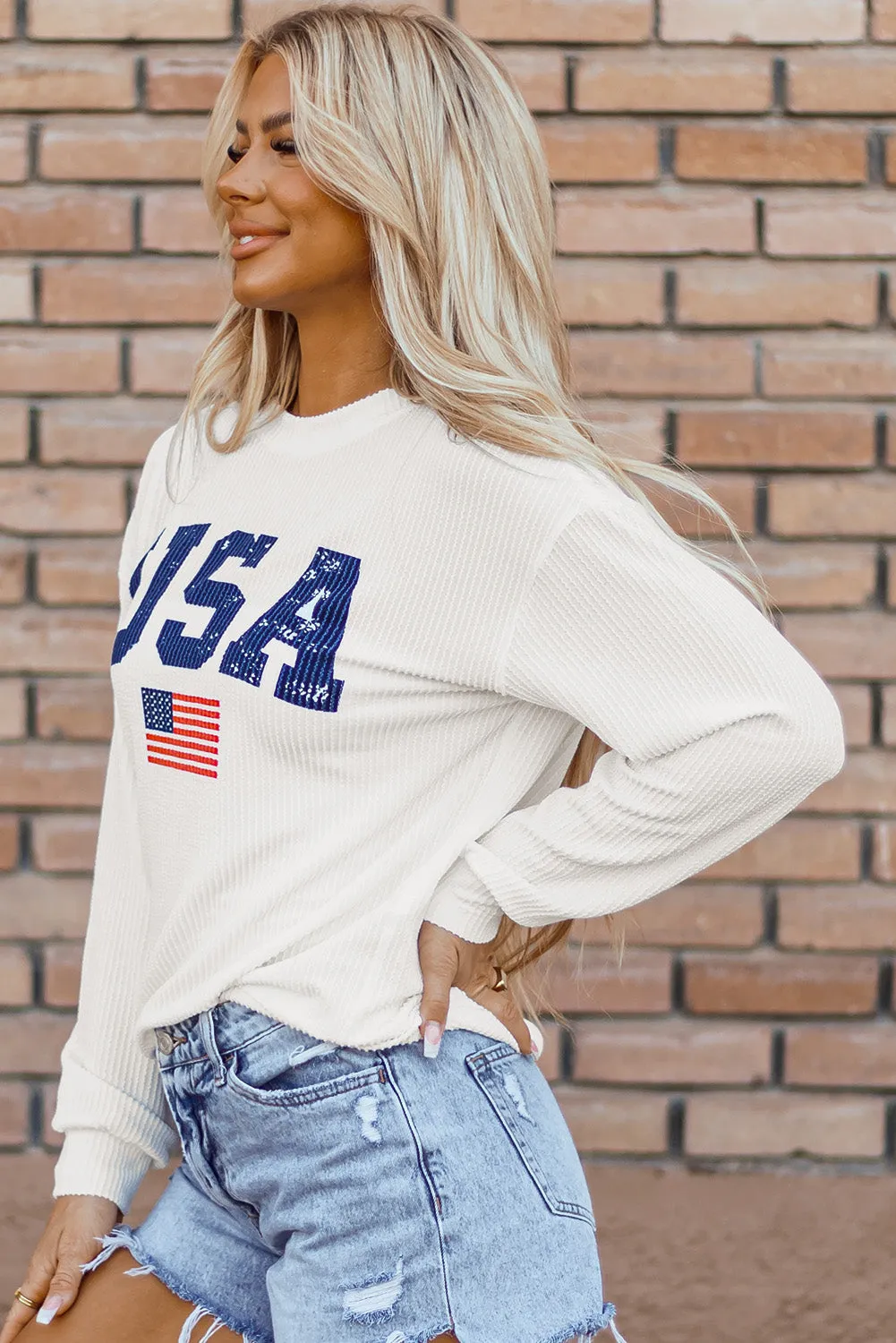 USA Flag Corded Graphic Sweatshirt