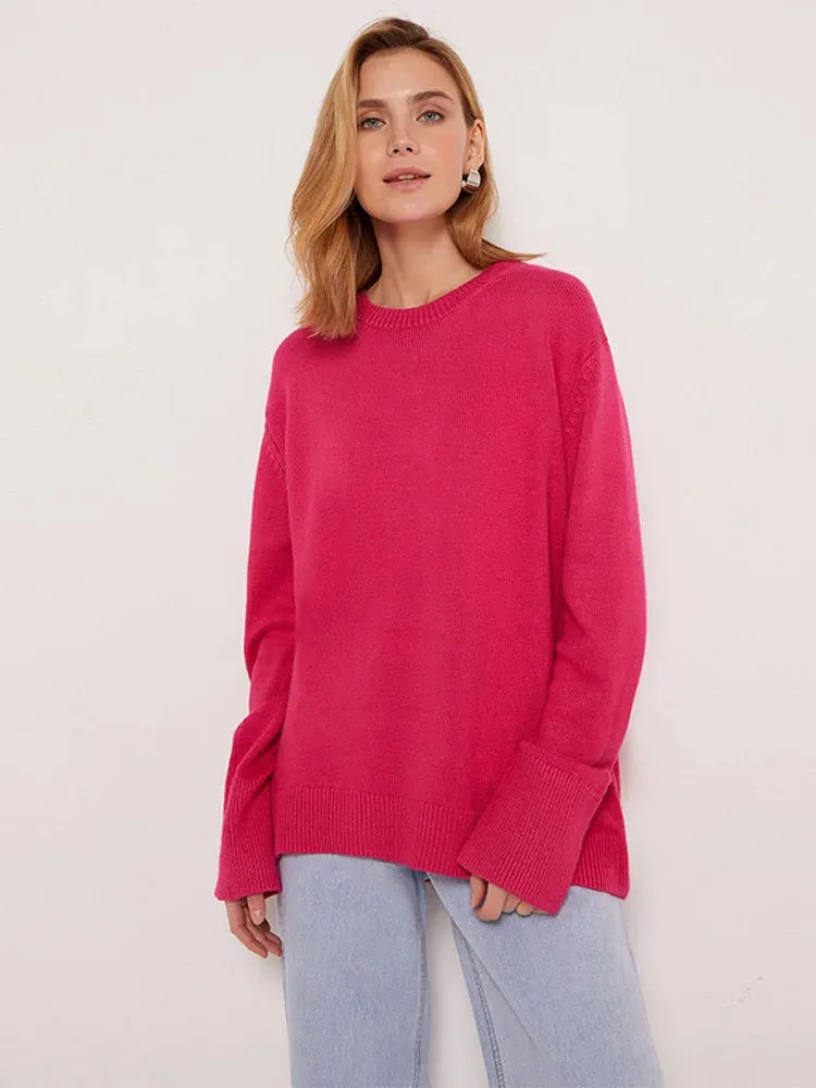 Women Warm Solid O Neck Soft Casual Loose Long Sleeve Sweater